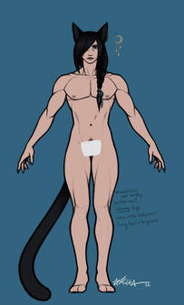 a symmetrical fullbody sketch of alas'to that showcases his ballerino-esque musculature and scar placement
