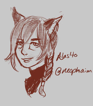 a sketchy brown-toned headshot of alas'to